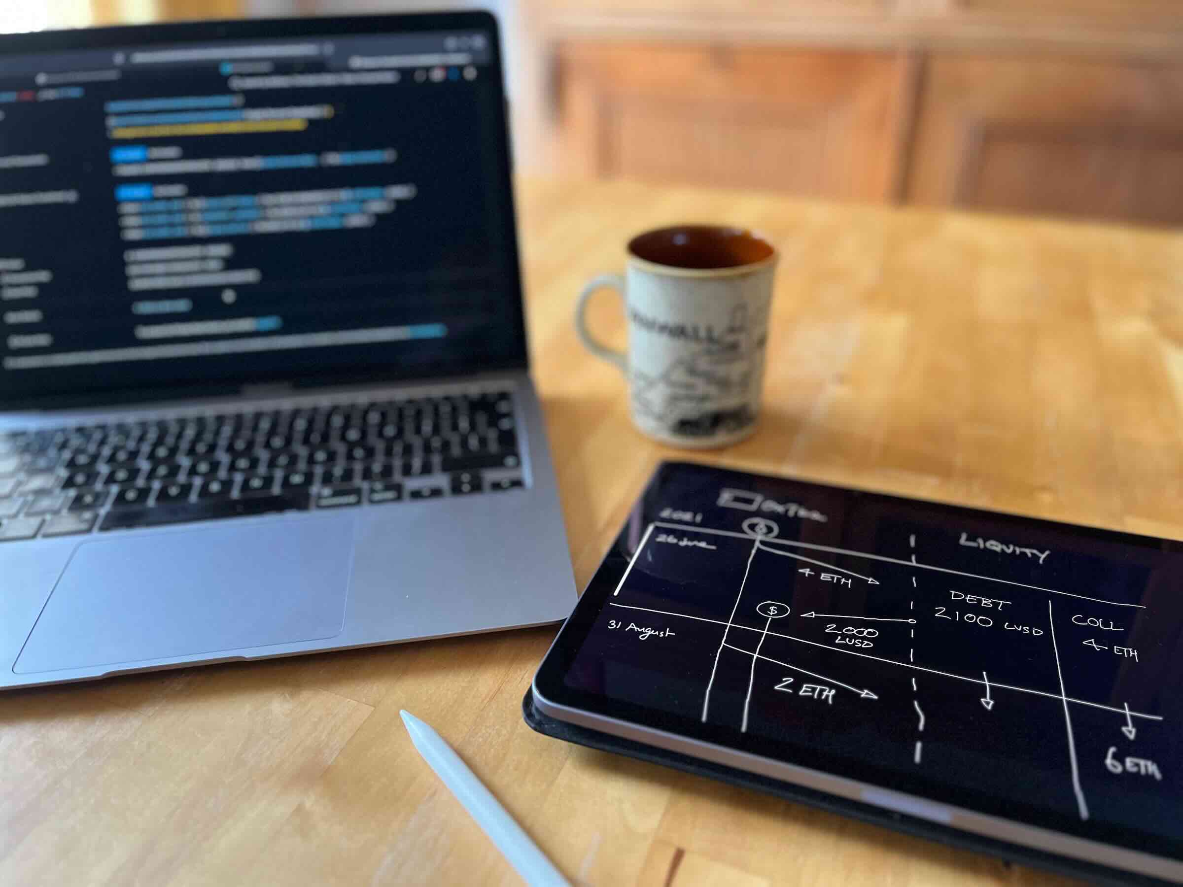 Liquity timeline sketched across a kitchen table